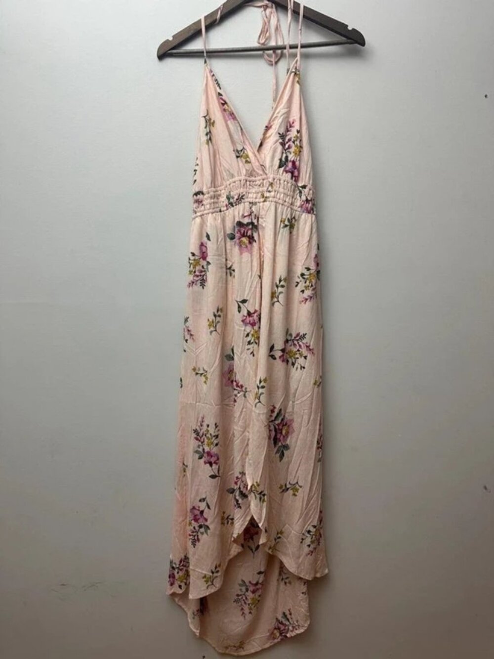 Forever21+ Women’s Blush Pink Floral Halter Maxi Romper High Low Overlay 0X Boho